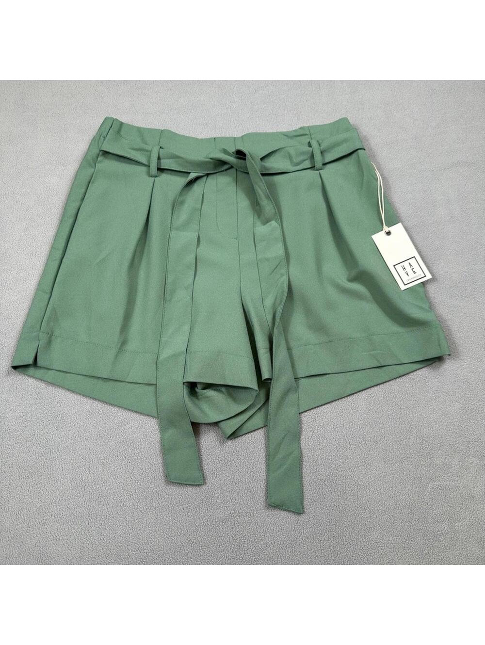 NWT HAVE Los Angeles Paperbag Waist Belted Shorts Sage Green Women's M High Rise
